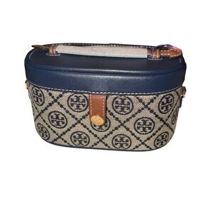 Fashion Lux Blue and Brown Patterned Vanity Case Bag